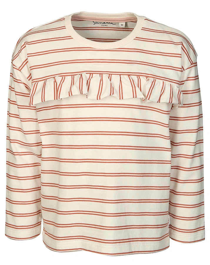 Langarmshirt PURE – RUFFELS gestreift in weiß/altrosa