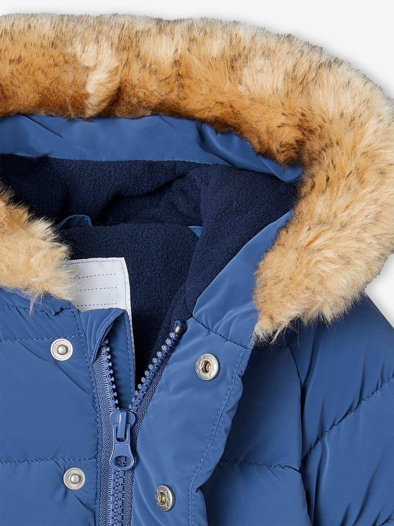 Jaqueta acolchoada e forrada com capuz para bebê na cor azul índigo
