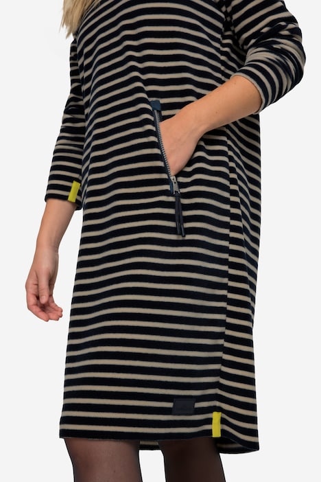Kleid, geringelter Fleece, Midilänge, Kapuze, Langarm, OEKO-TEX