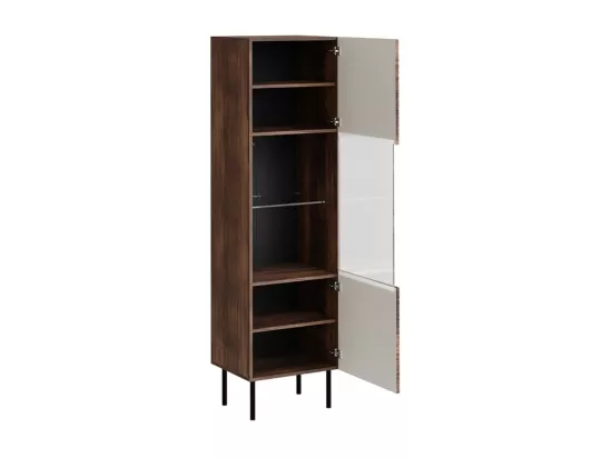 Étagère Venophu 105, Avec des portes|Fermé, Stratifié|Verre|MDF, 187x51x42cm, Noyer