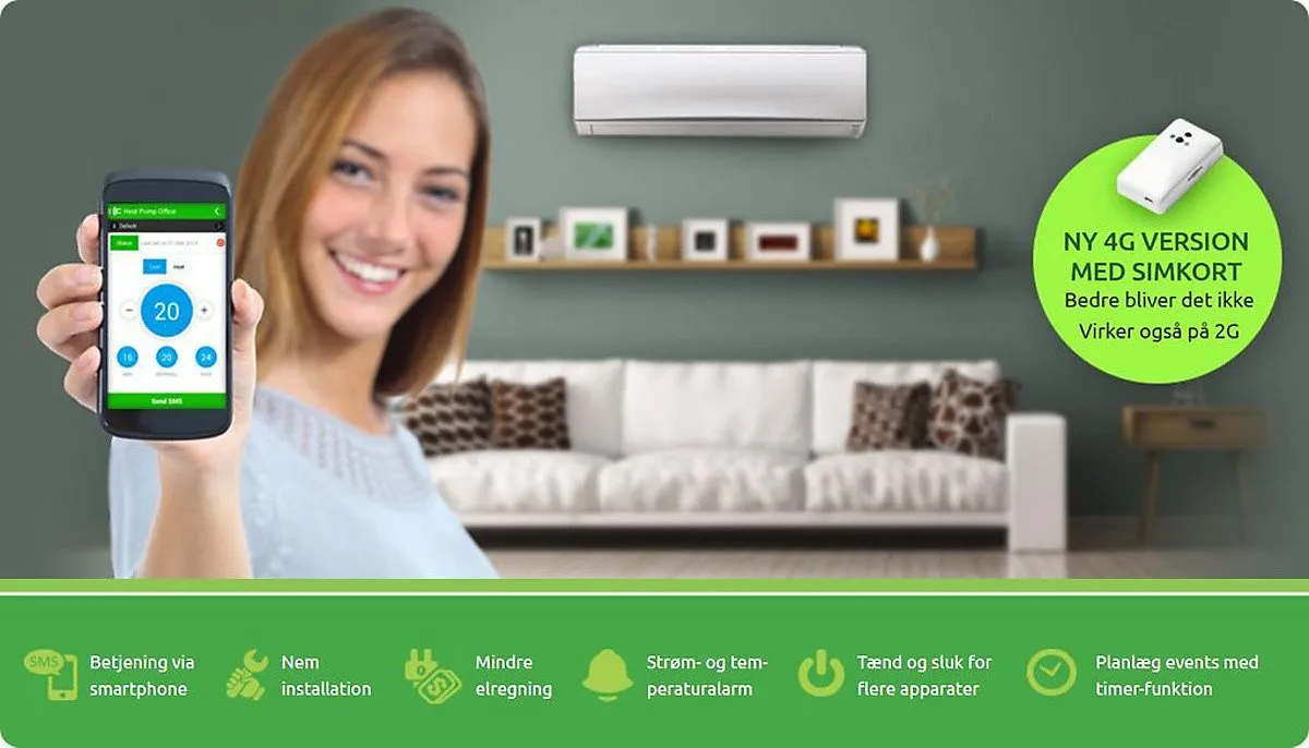 Climatech CTSmall - Remote for heat pump via SMS or app. Works on 2G and now 4G network.