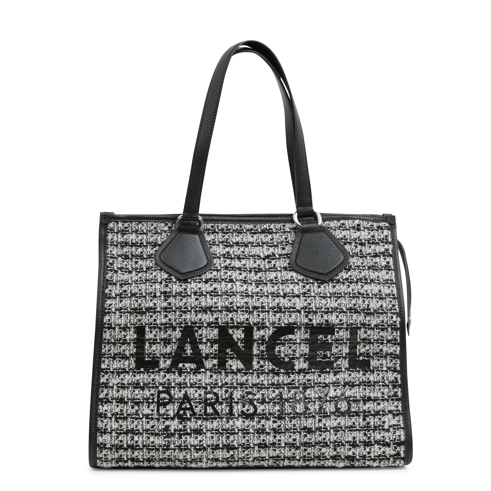 Cabas zippé effet tweed en cuir | Blanc