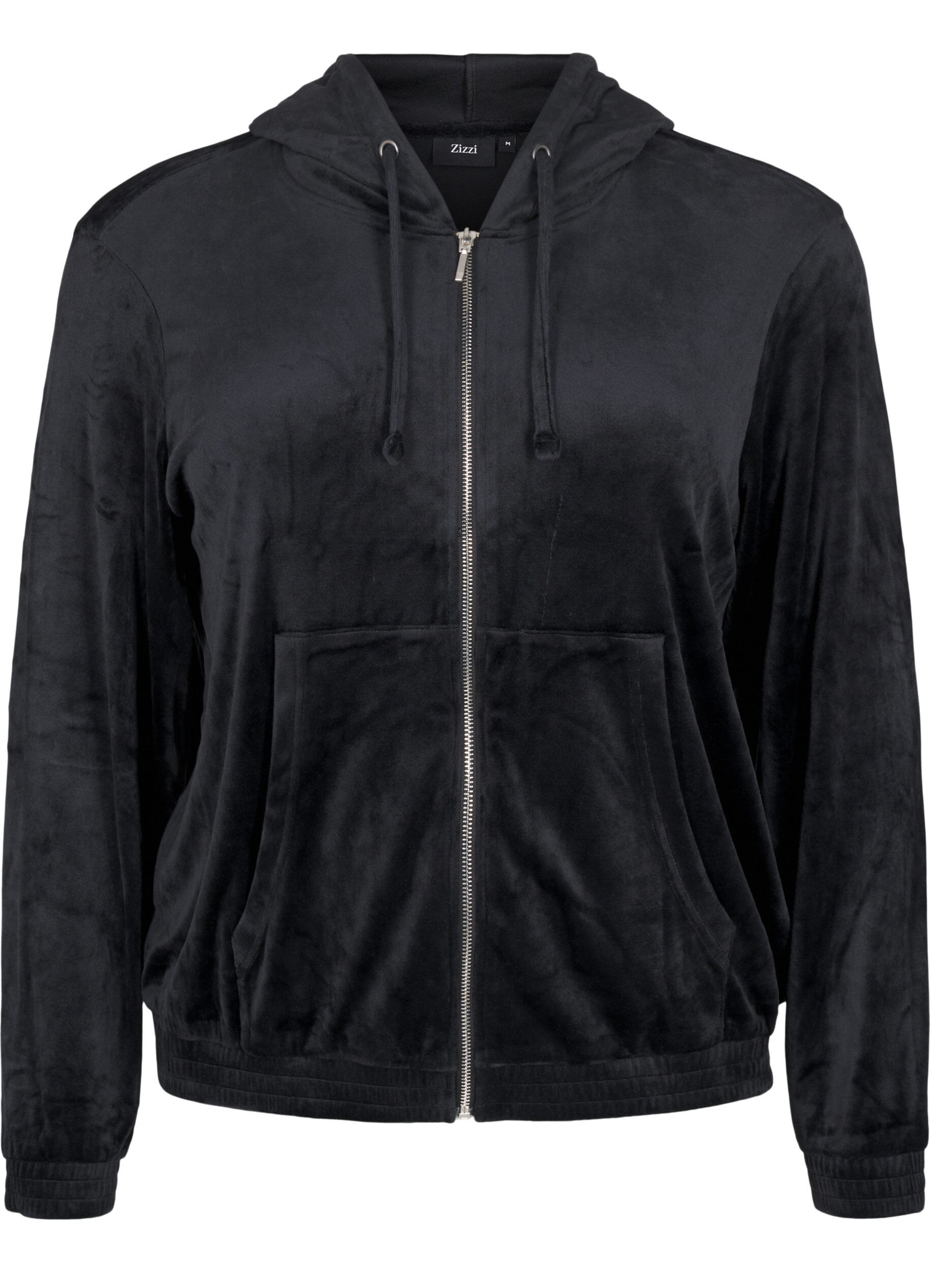Velour cardigan med hætte