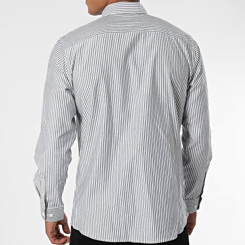 Chemise Manches Longues A Rayures Pinpoint Gris Blanc