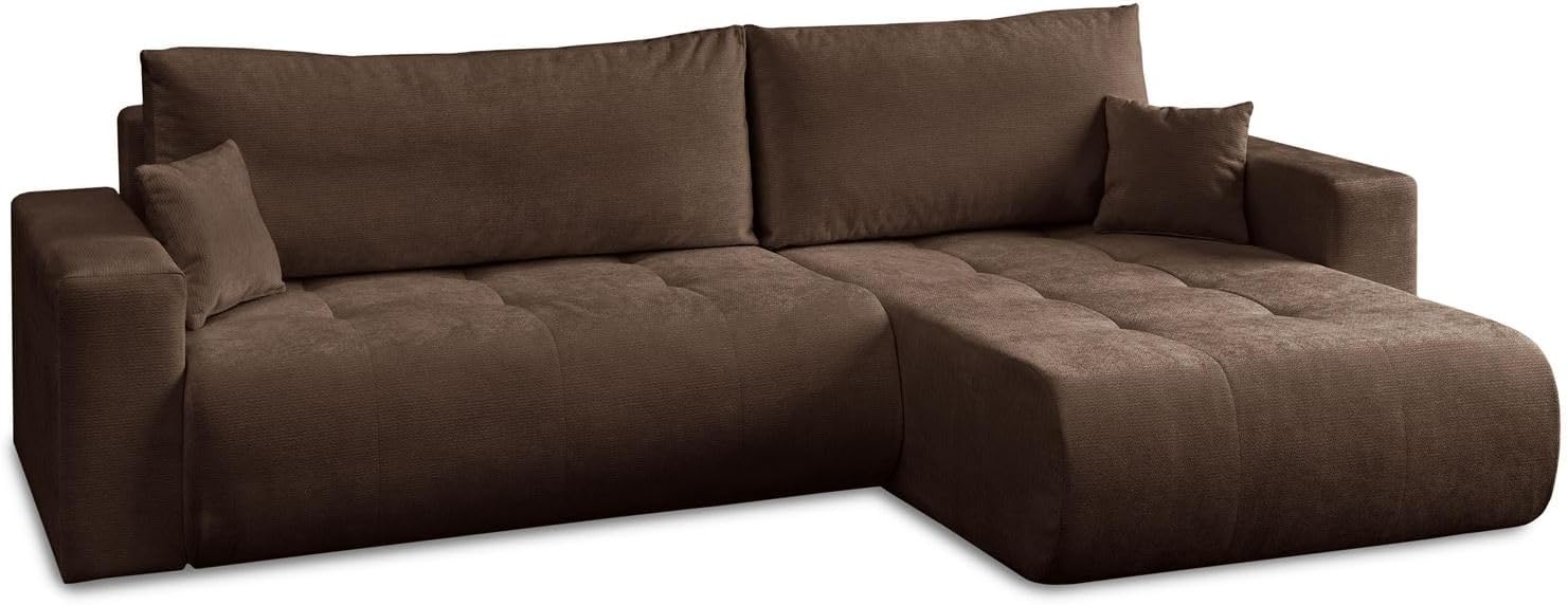 Lookway modernes Ecksofa Cloud II XL mit Schlaffunktion & Bettkasten - L-Form Eckcouch 280 cm mit Stauraum, modernes Schlafsofa 120x235 cm, mit Kissen, universell montierbar (Dunkelbraun - Vibe 26)