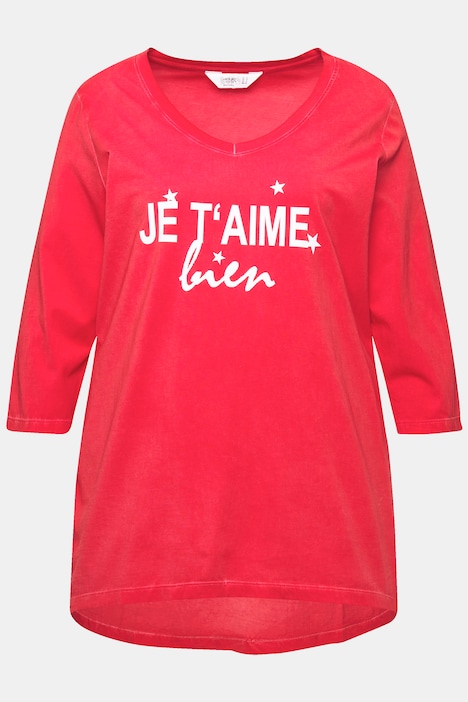 T-Shirt, cold dyed, Statement-Druck, V-Ausschnitt, 3/4-Arm