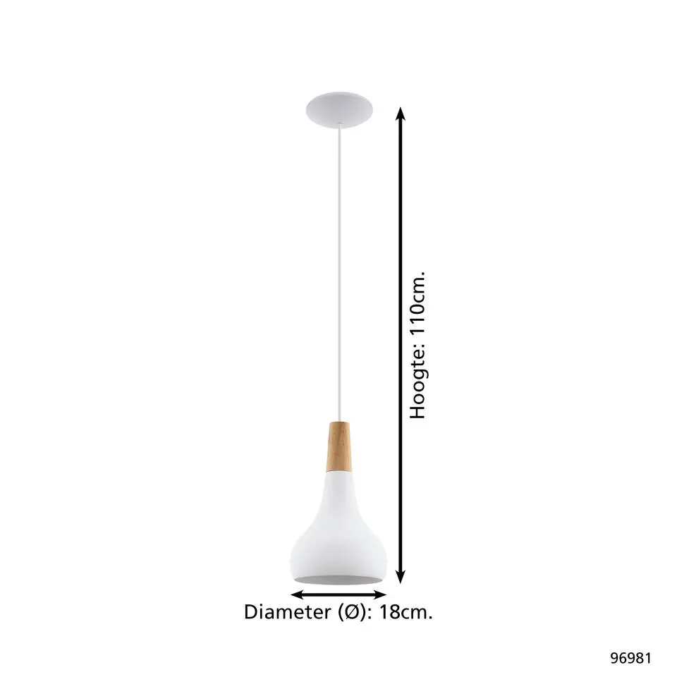 EGLO Sabinar Hanglamp - E27 - Ø 18 cm - Wit/Bruin