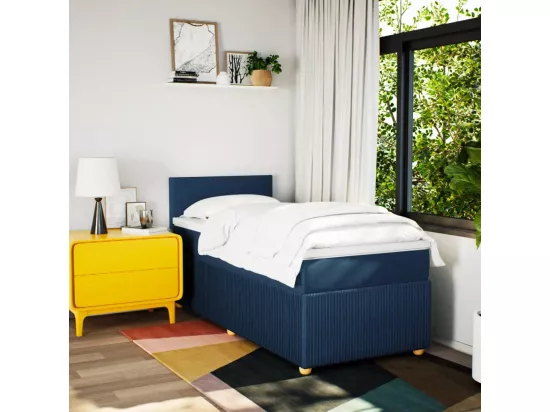 Sommier à lattes de lit avec matelas Bleu 90x190 cm Tissu