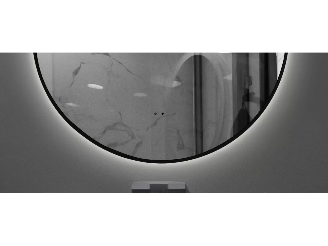 LuxuryBain- Miroir de salle de bain LED à luminosité variable 80cm rond avec cadre en aluminium noir et touche sensitive