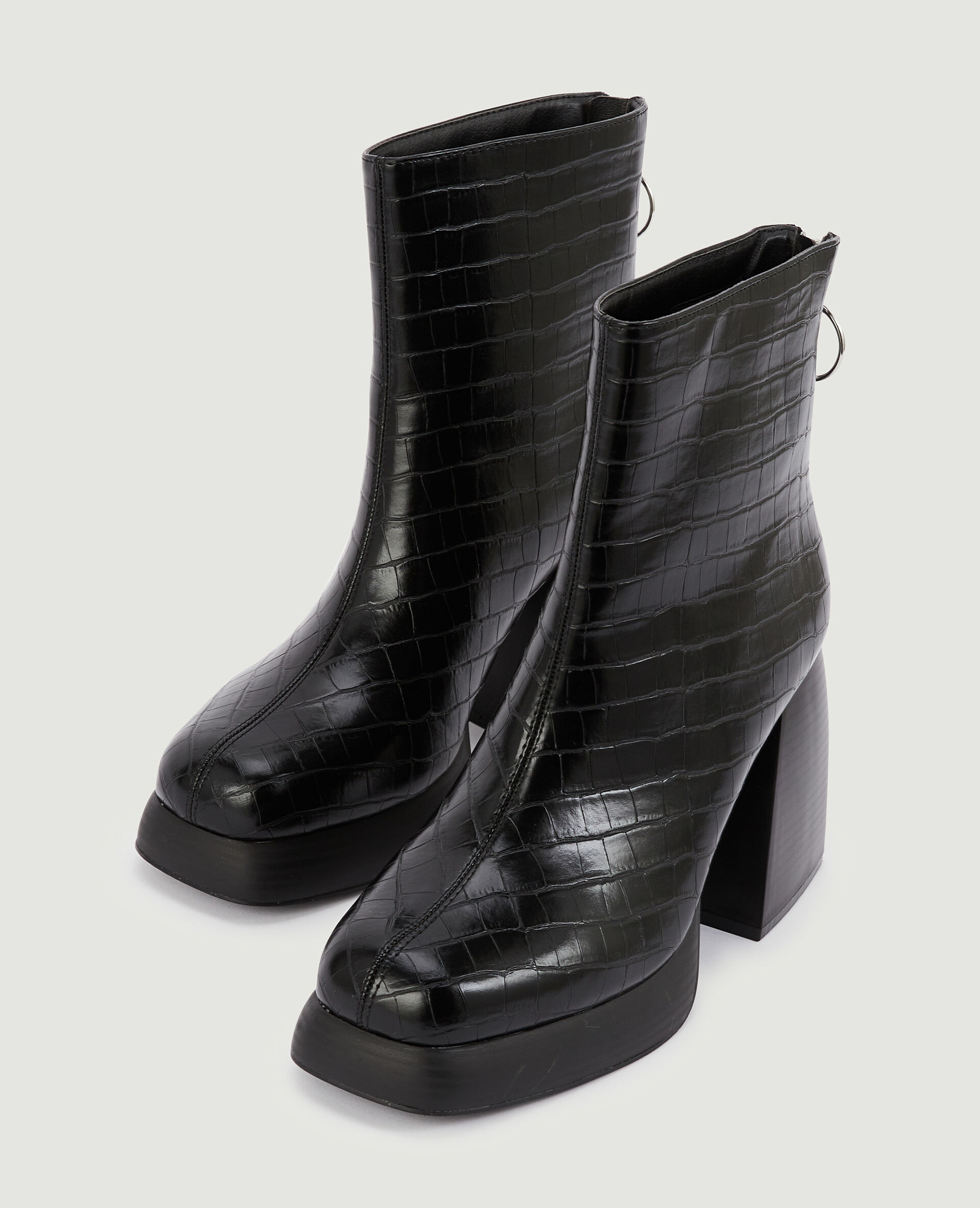 Boots plateformes effet croco - Noir