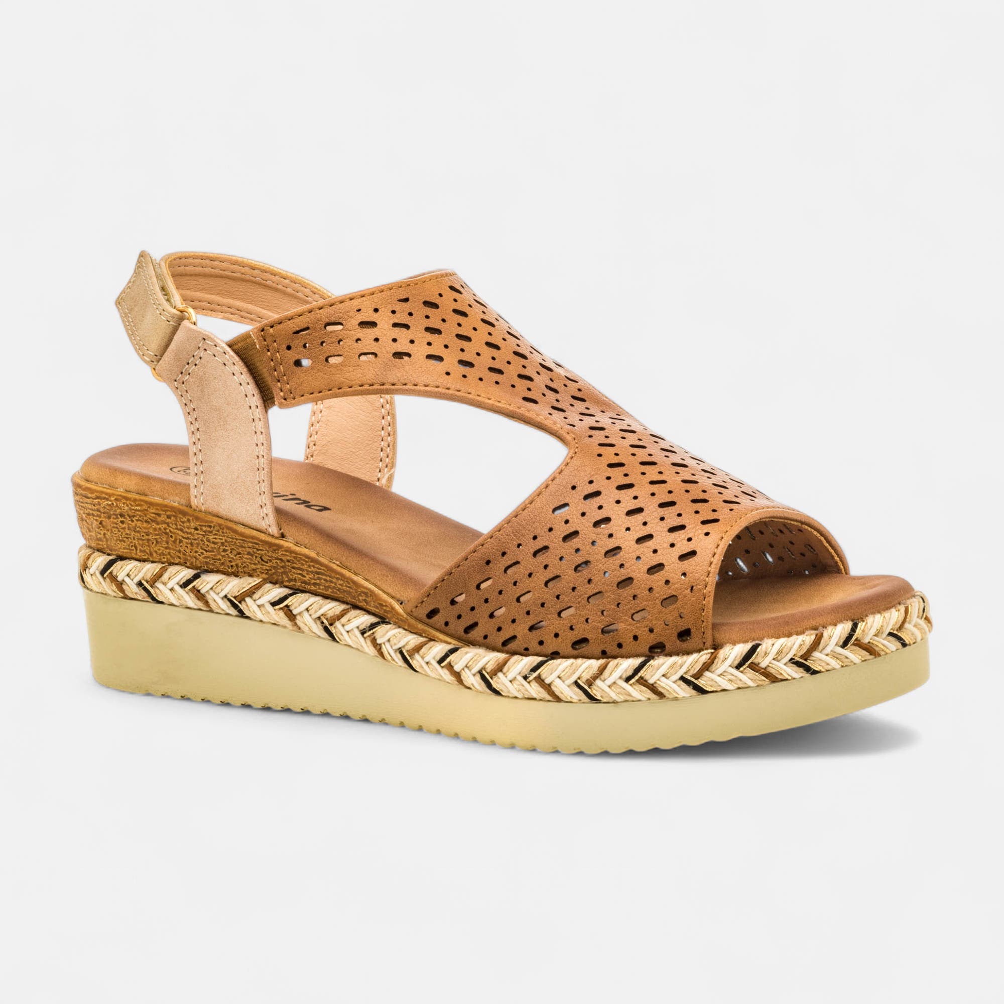 Sandales à talon compensé Femme cognac