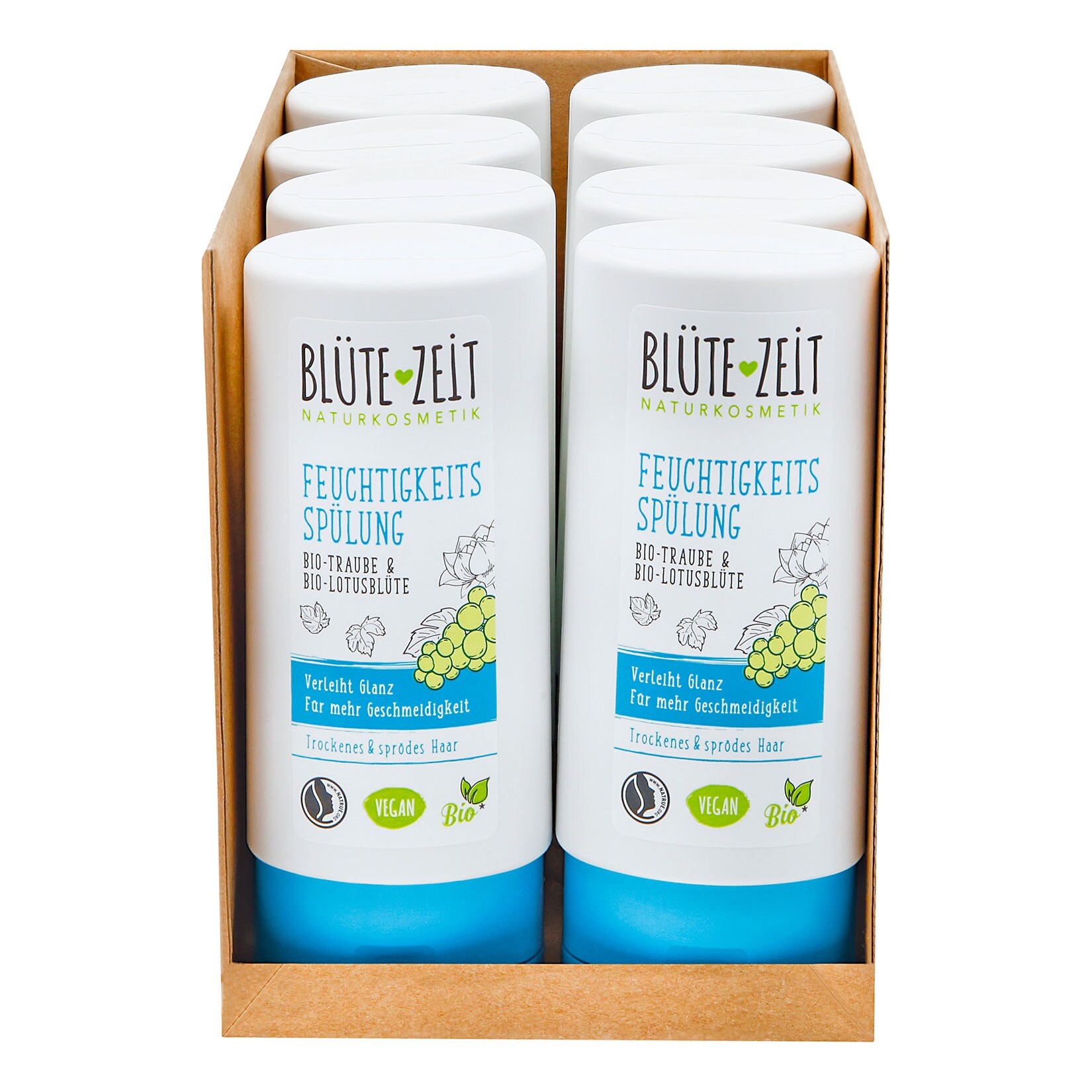 BLÜTE-ZEIT Feuchtigkeits Spülung Bio-Traube & Bio-Lotusblüte 200 ml, 8er Pack