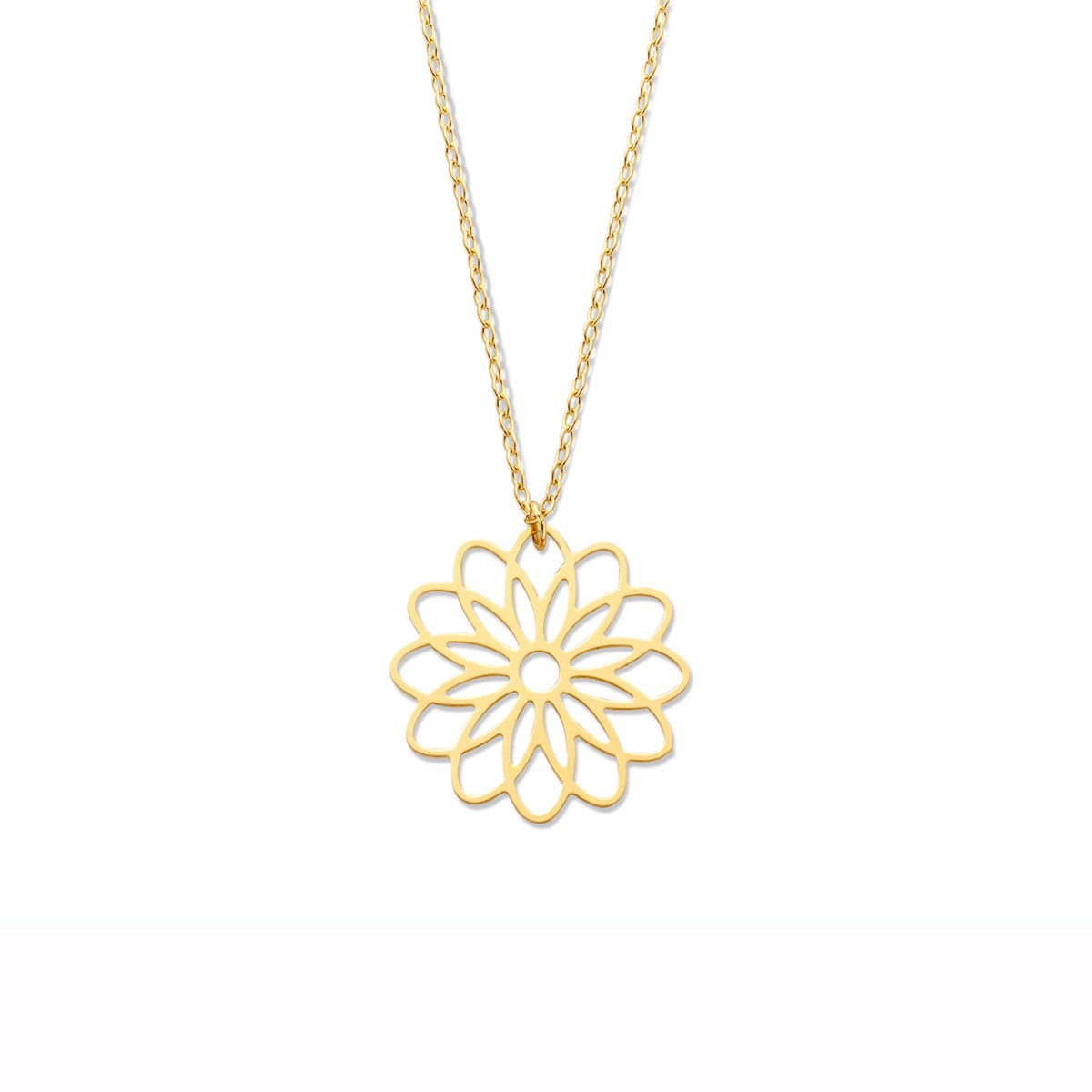Collier Brillaxis or jaune fleur mandala ajourée