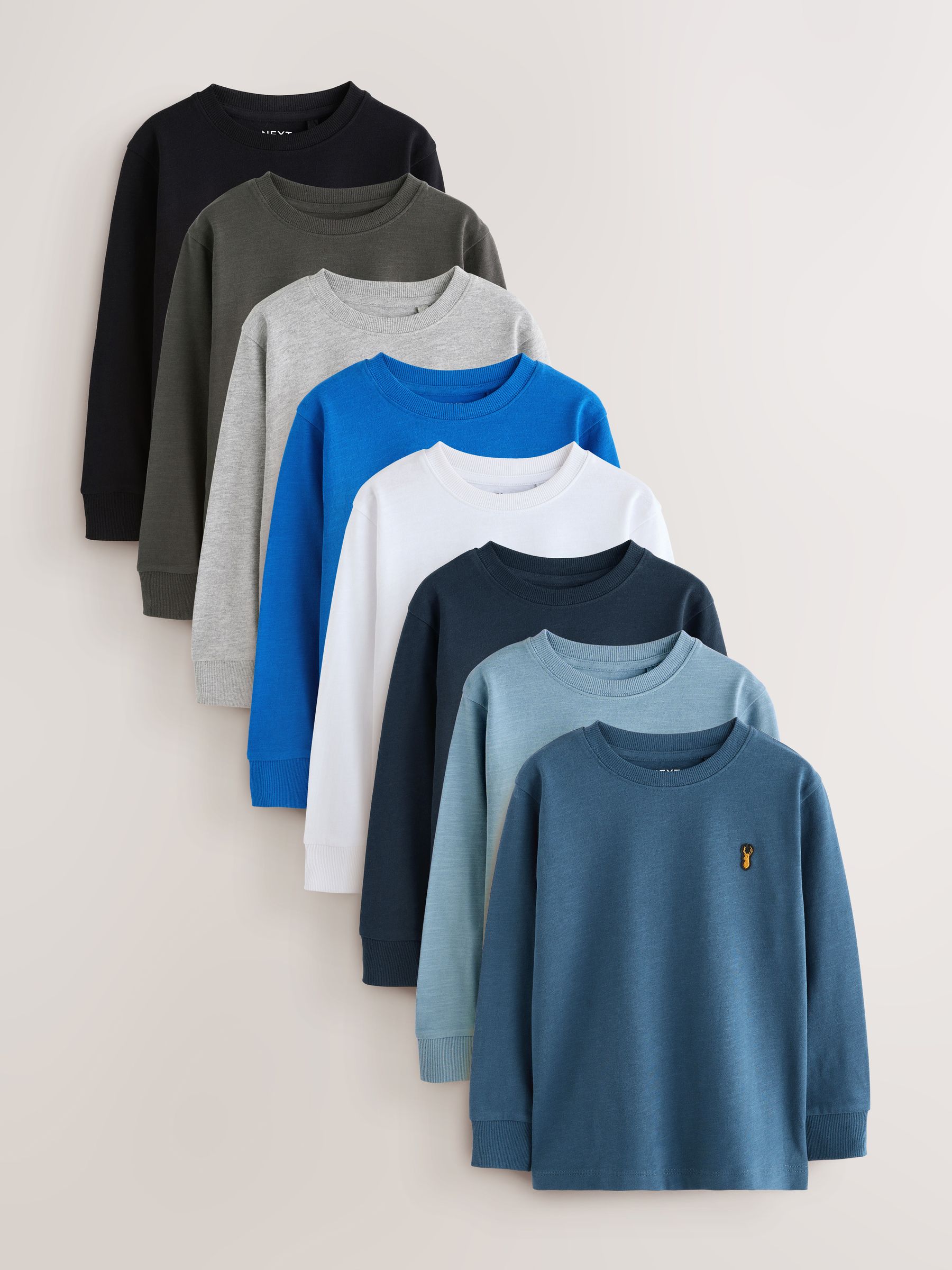 Zwart/wit/blauw - Verpakking van 8 zachte T-shirts met lange mouwen (3-16jr)