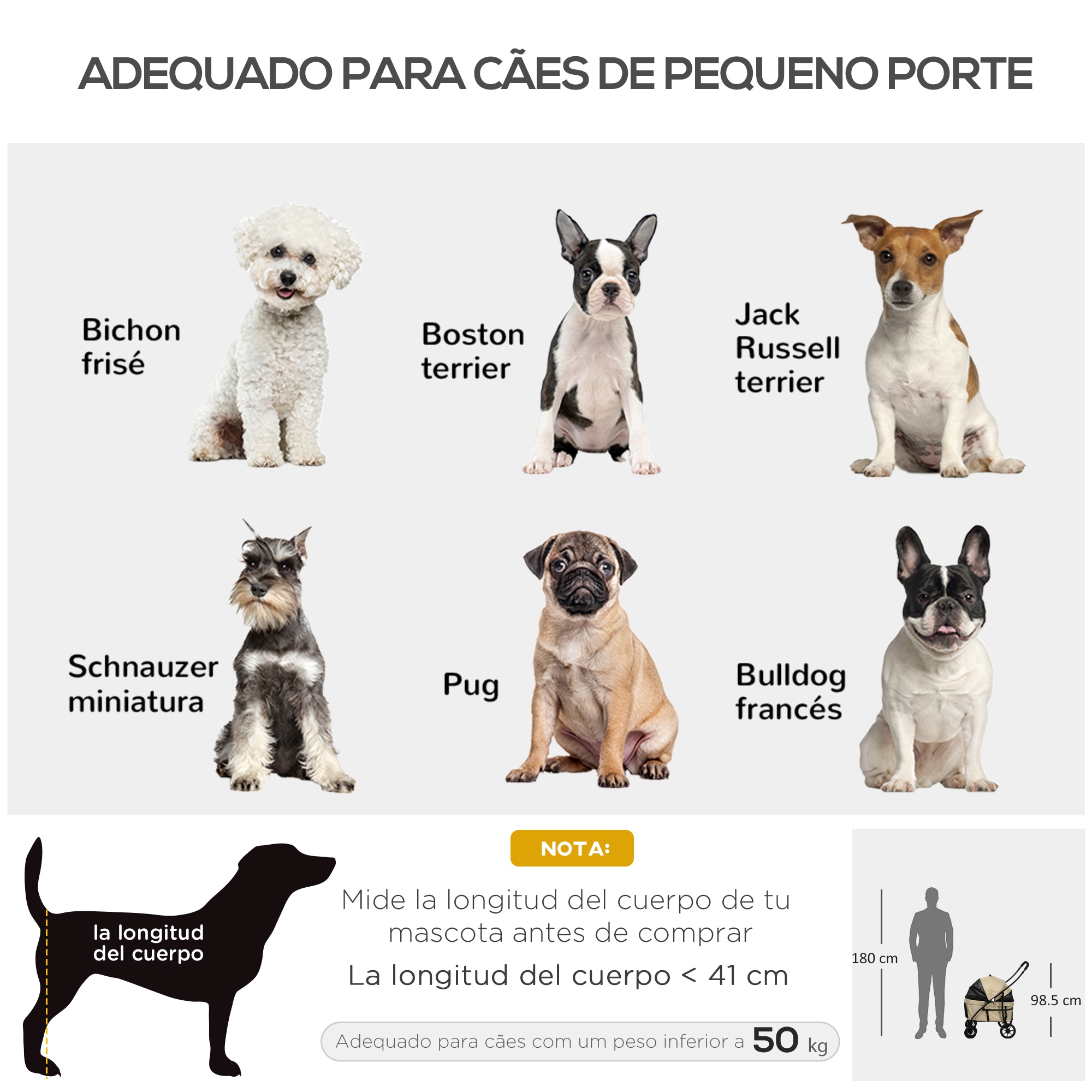 Carrinho para cães PawHut 2 em 1, dobrável, com 2 cintos de segurança, almofada e estrutura de aço, cor cáqui.