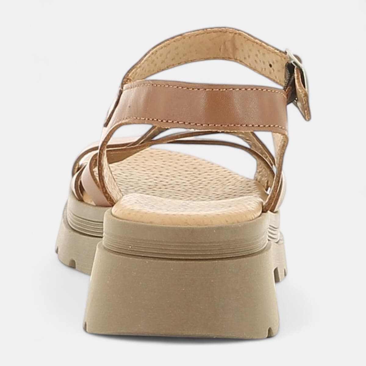 Sandales à talon compensé Femme en cuir cognac