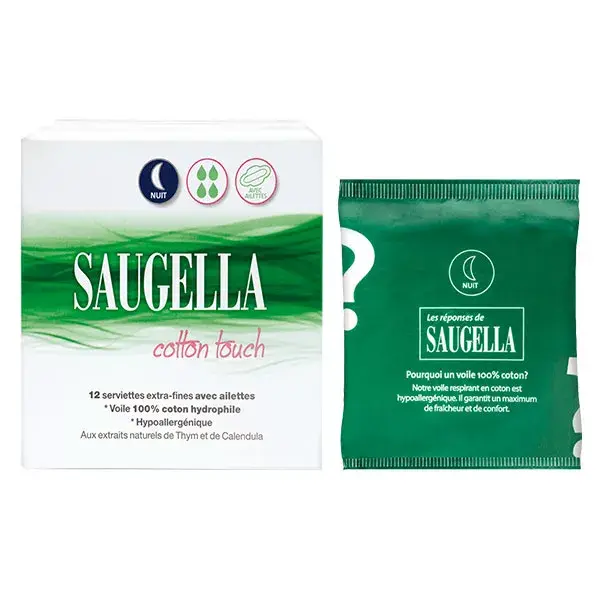 Absorvente Saugella Cotton Touch Extra Fino com Abas, Noturno, 12 Unidades