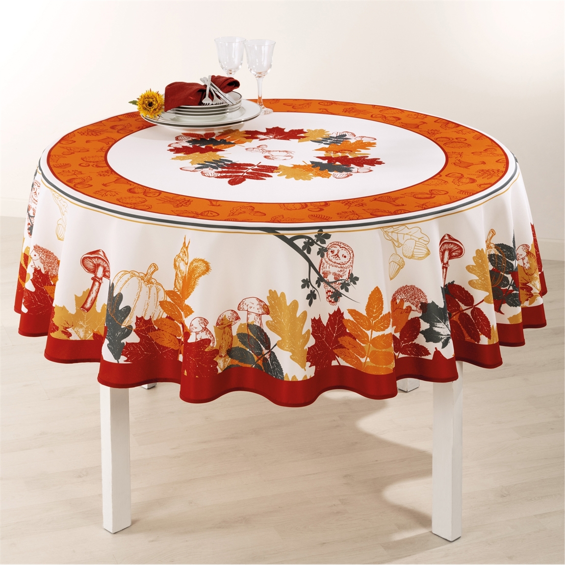 Nappe feuilles d'automne ronde ou rectangulaire