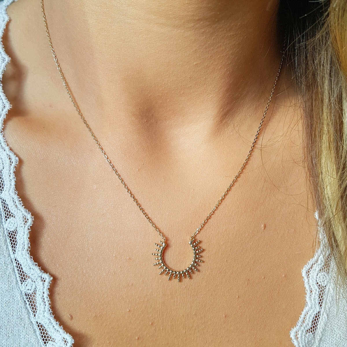 Collier Fin Plaqué Or Mode Pendentif Soleil
