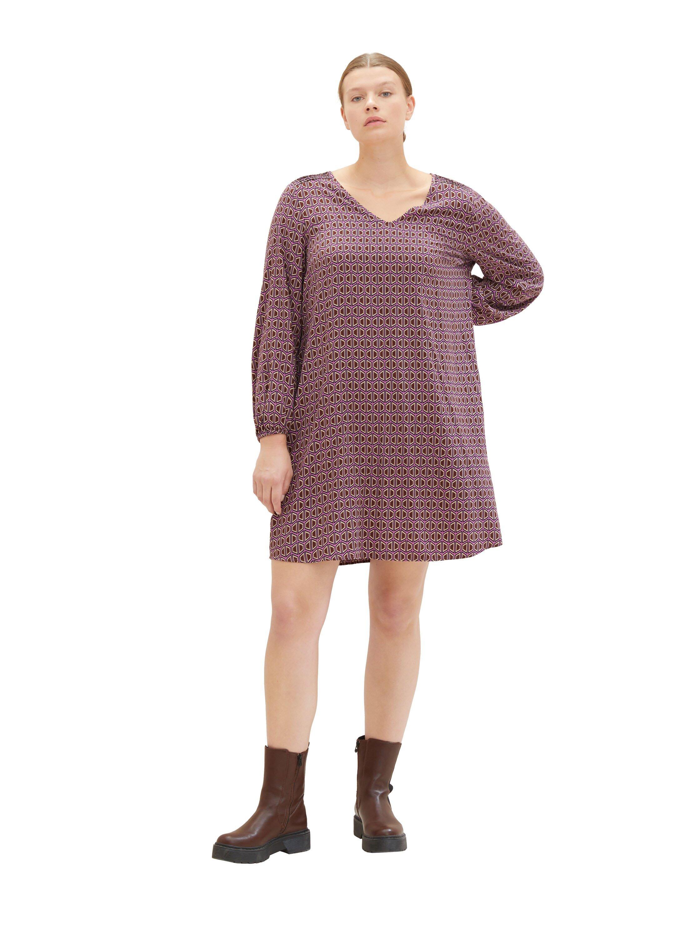 Kurzes Kleid mit Alloverdruck und V-Ausschnitt