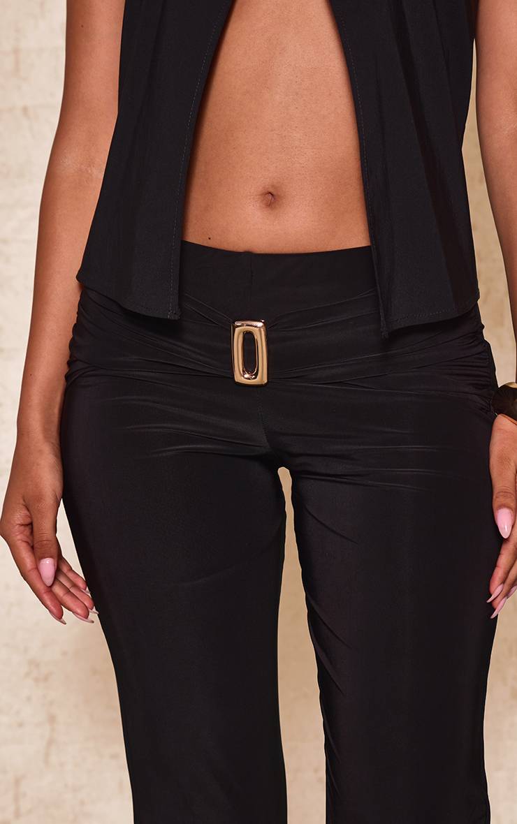 Noir Pantalon Droit À Détail Taille Slinky