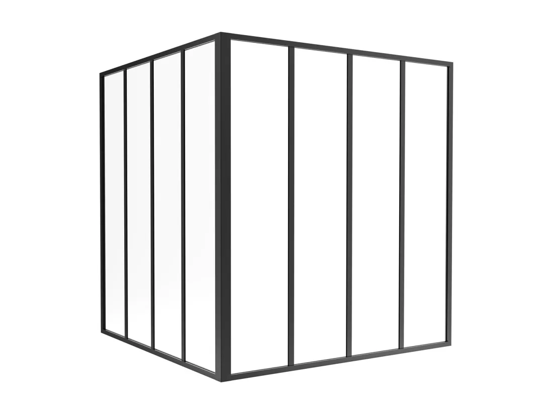 Verrière d'angle d'atelier en aluminium thermolaqué - L120 x L120 x H130 - Noir - BAYVIEW