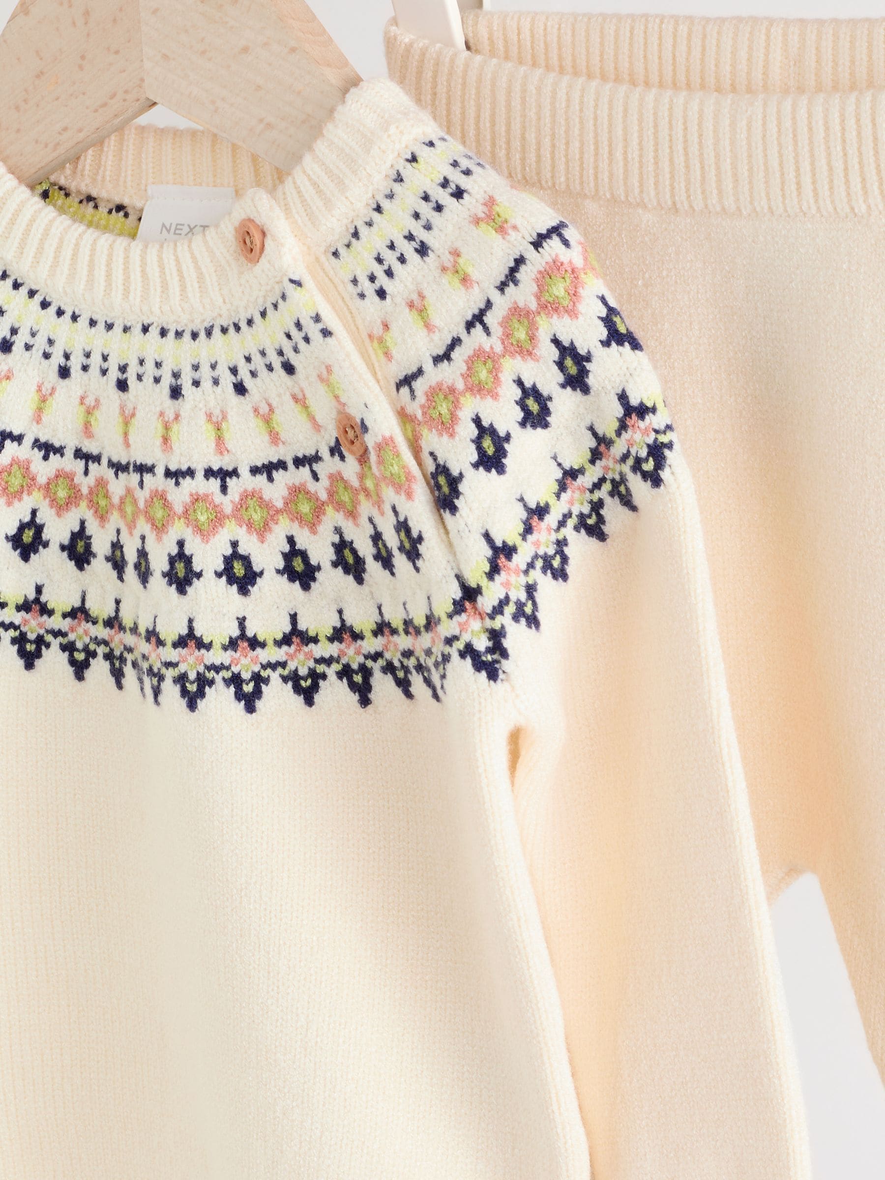 Crèmekleurig met fairislemotief - Babyset van gebreide top en legging (0mnd-2jr)