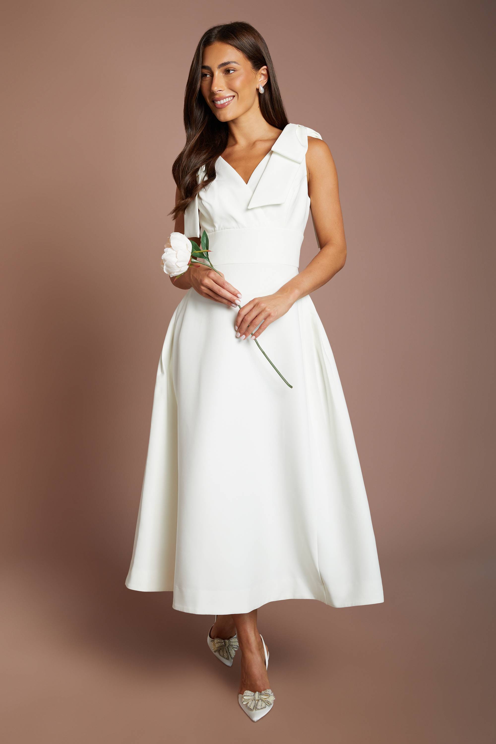Coast Robe De Mariée Patineuse Mi-longue Avec Bretelles À Nœuds