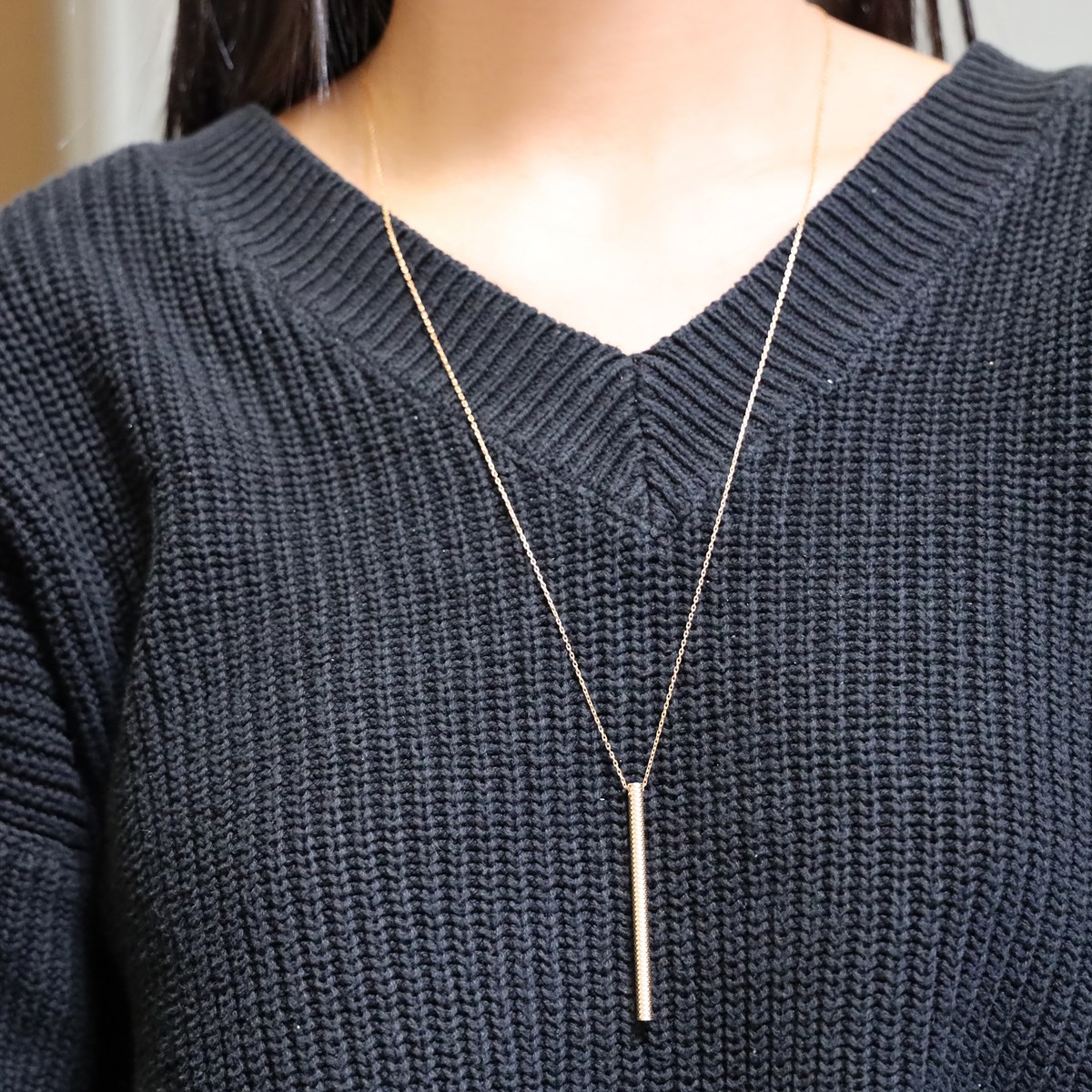 Collier Long Argent Barrette Effet Diamanté Dore
