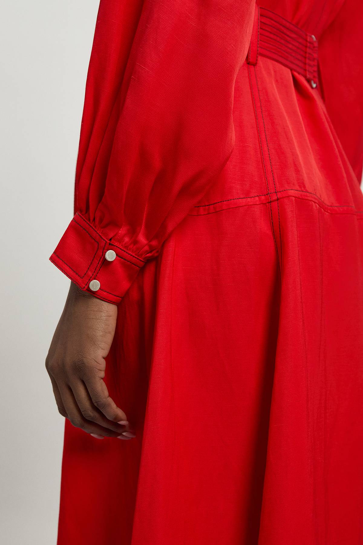 KarenMillen Robe Maxi en Sergé de Lin Premium avec Surpiqûres