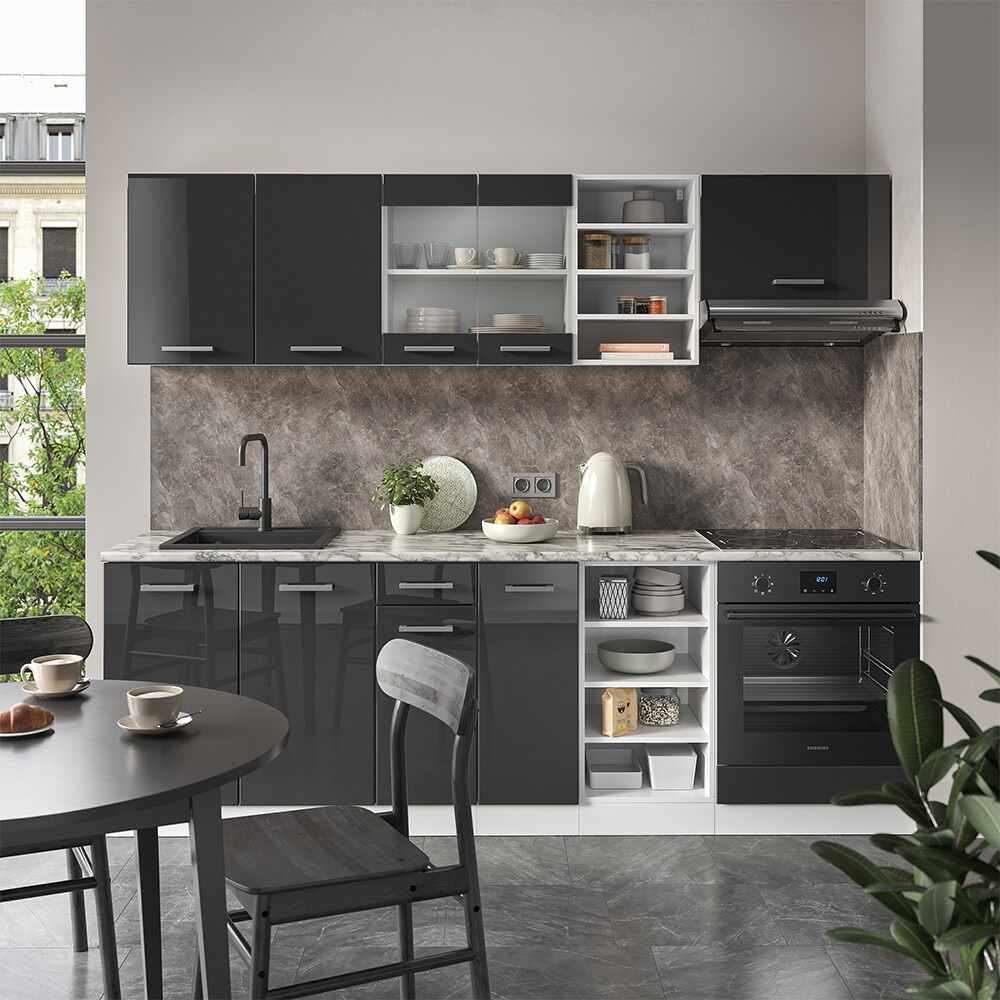 Vicco Küchenzeile Küchenblock Einbauküche R-Line 240 cm Weiß Anthrazit Hochglanz