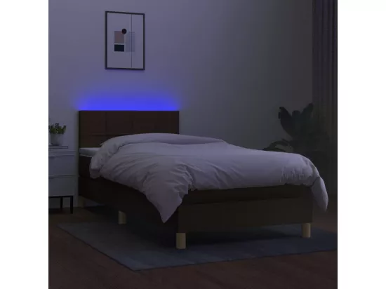 Sommier tapissier et matelas et LED Marron foncé 90x190cm Tissu