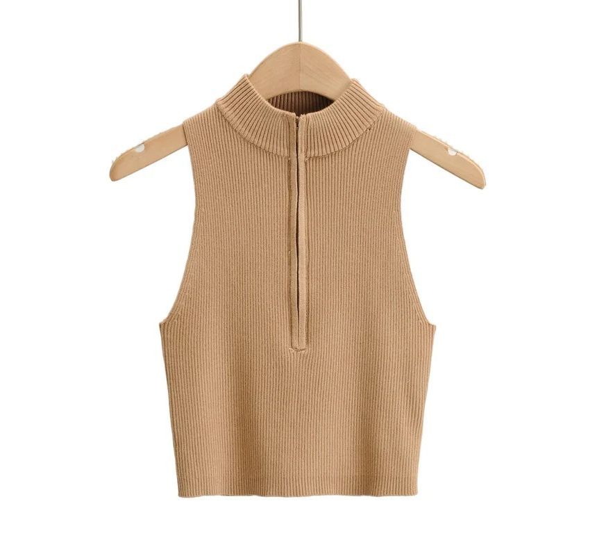 Amyway - Effen geribbeld vest met halve rits