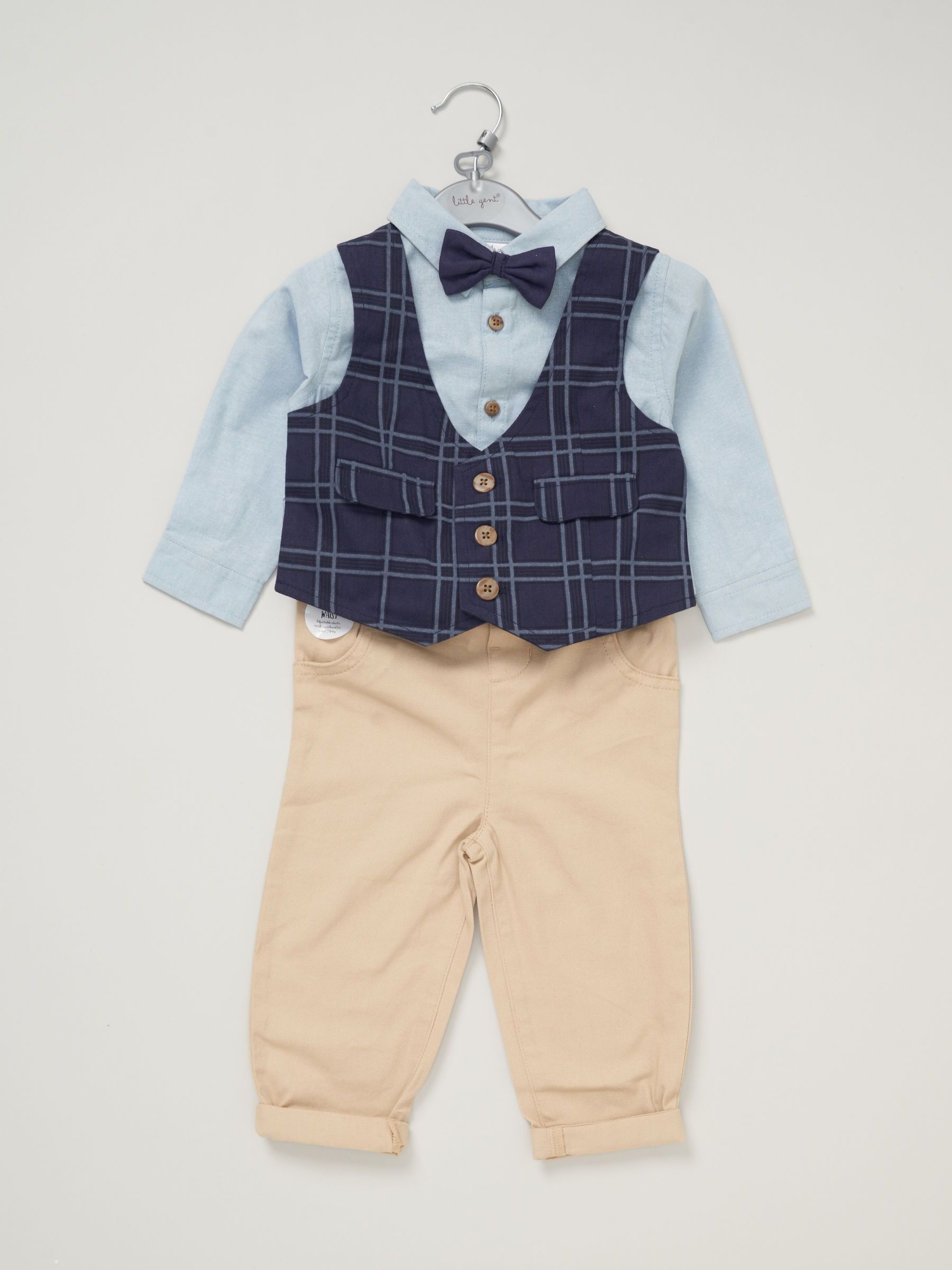 Little Gent blauw imitatiewanten 100% katoenen gilet met vlinderdas