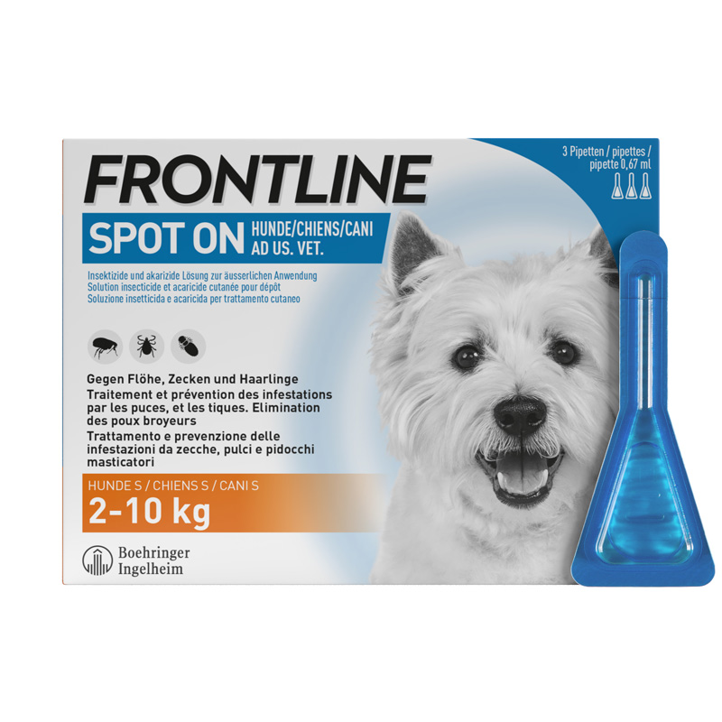 Frontline Spot On<br>3 × 0.67 ml, Lösung zur Anwendung auf der Haut, Hund S Liste D