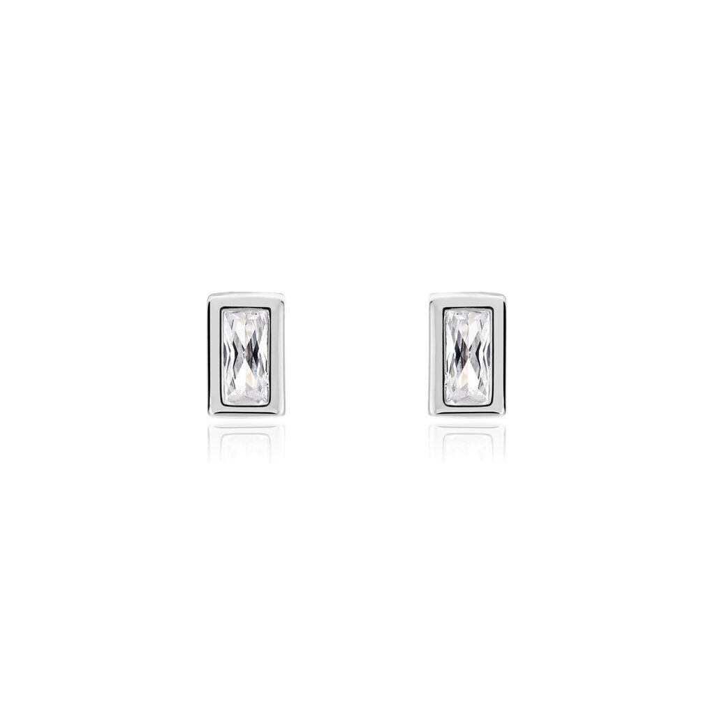 Boucles D'oreilles Puces Royale Argent Blanc Oxyde De Zirconium