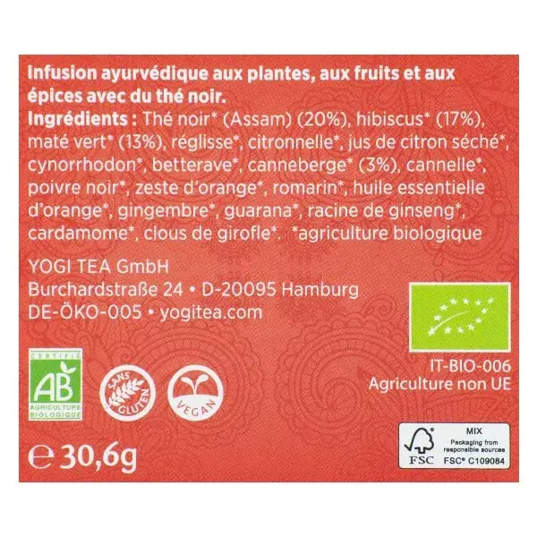Chá Yogi Energia Positiva Cranberry Hibisco 17 sachês