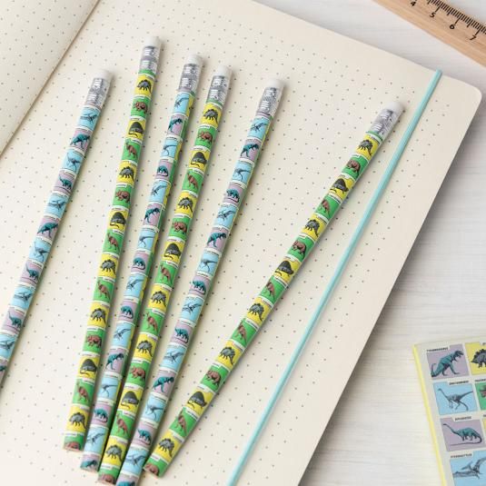 Lot de 6 crayons de bois dinosaures Rex London