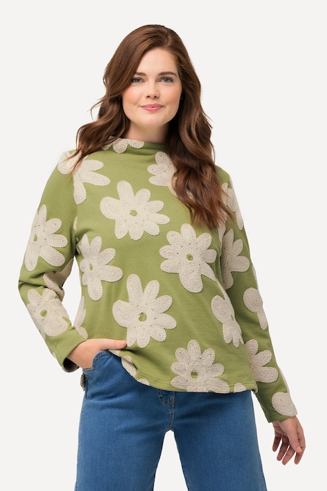 Sweatshirt, Stickerei, Stehkragen, Langarm, Biobaumwolle