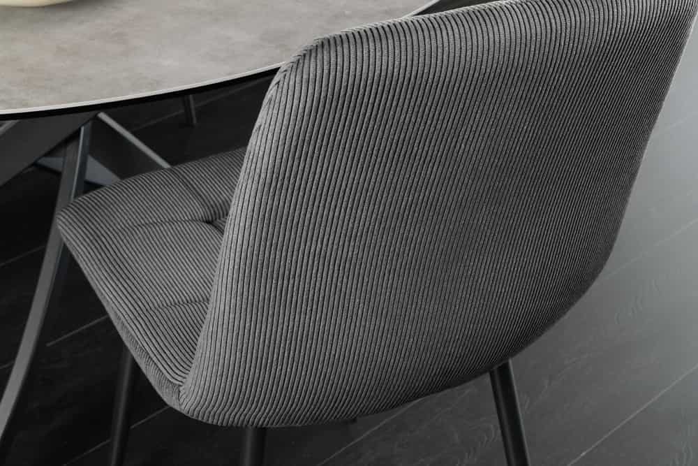 Moderner Design Stuhl TRES CHIC grau Cord schwarze Metallbeine Esszimmer