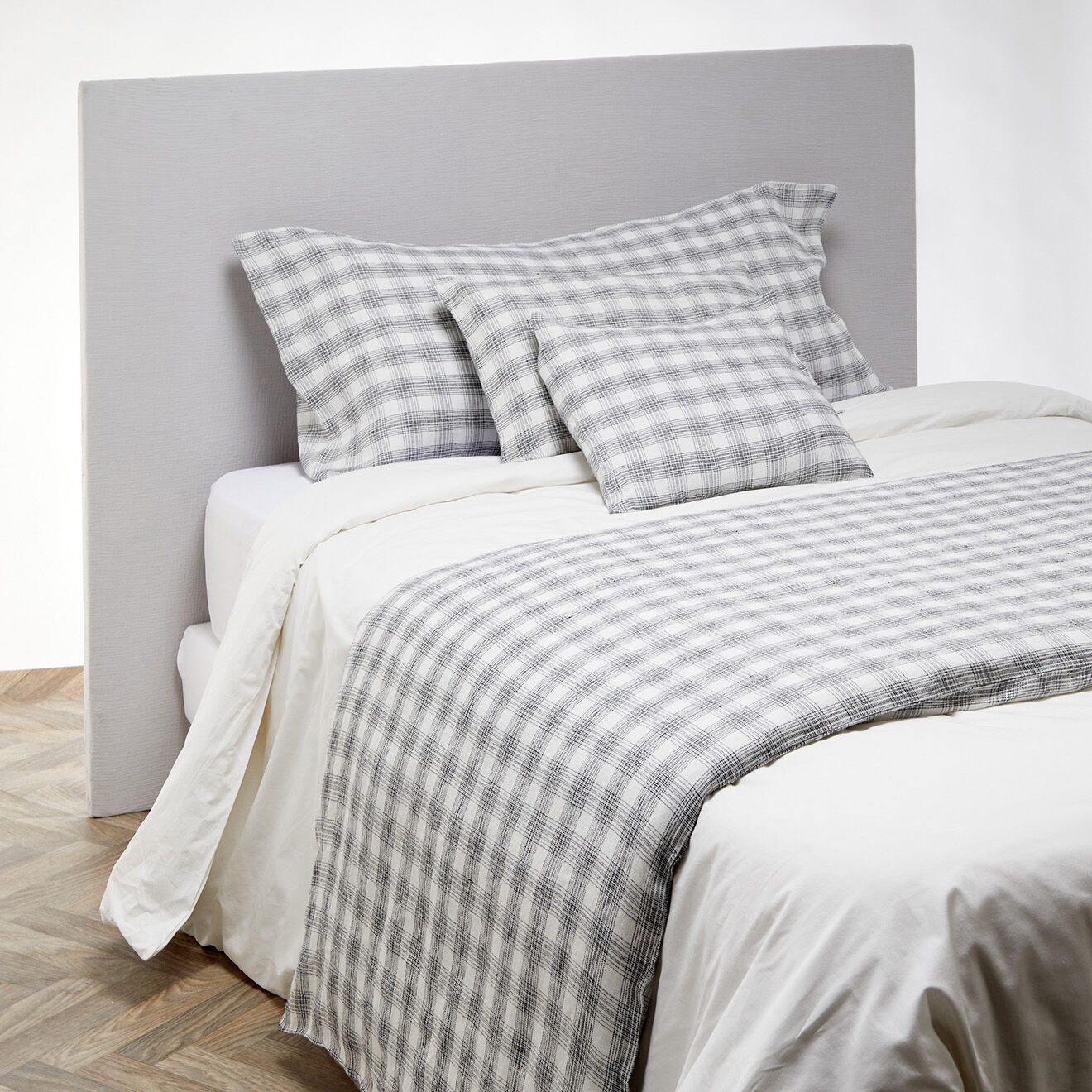 Haomy Housse de coussin 100% Lin Monza blanc/noir - 55x110 cm