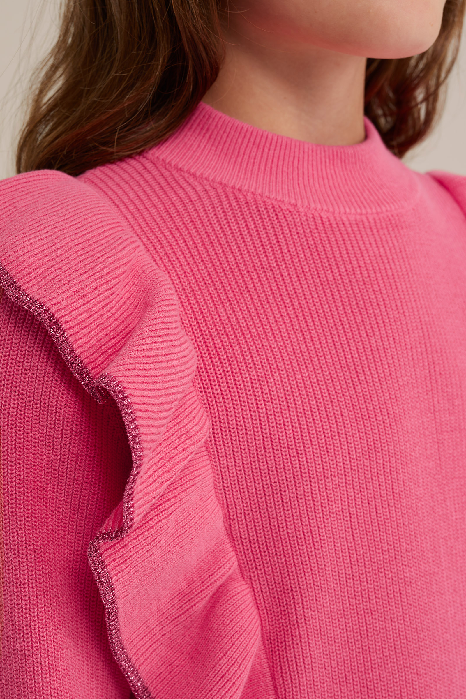 Meisjes gebreide jurk met ruches WE Fashion Roze