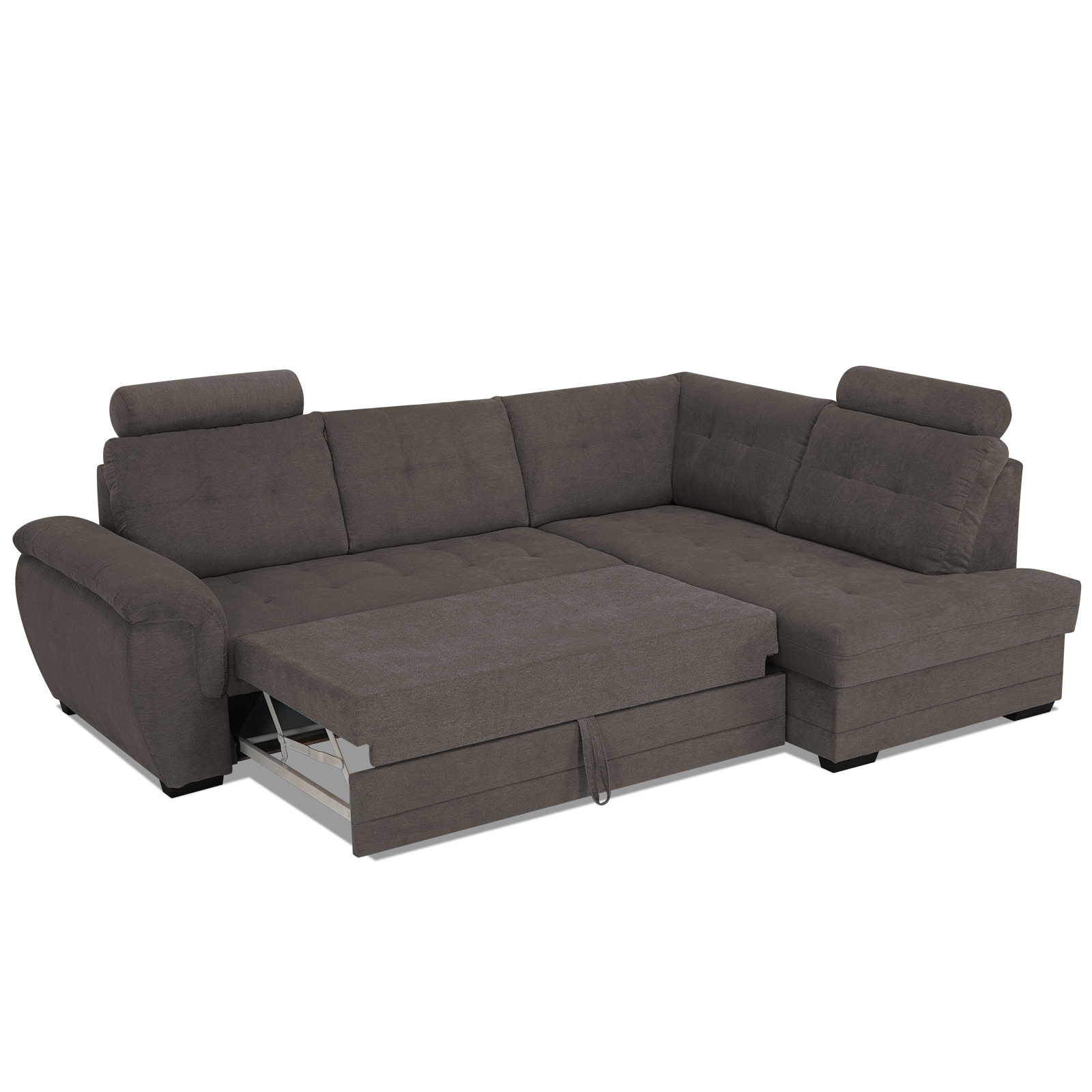 Ecksofa - stone - Velours - Liegefunktion - Staukasten rechts