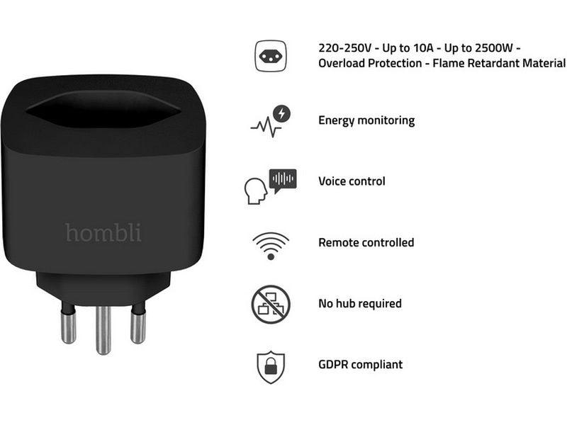 hombli Smart Socket CH, Schwarz, 3er-Set Bedienung über Ihr Smartphone