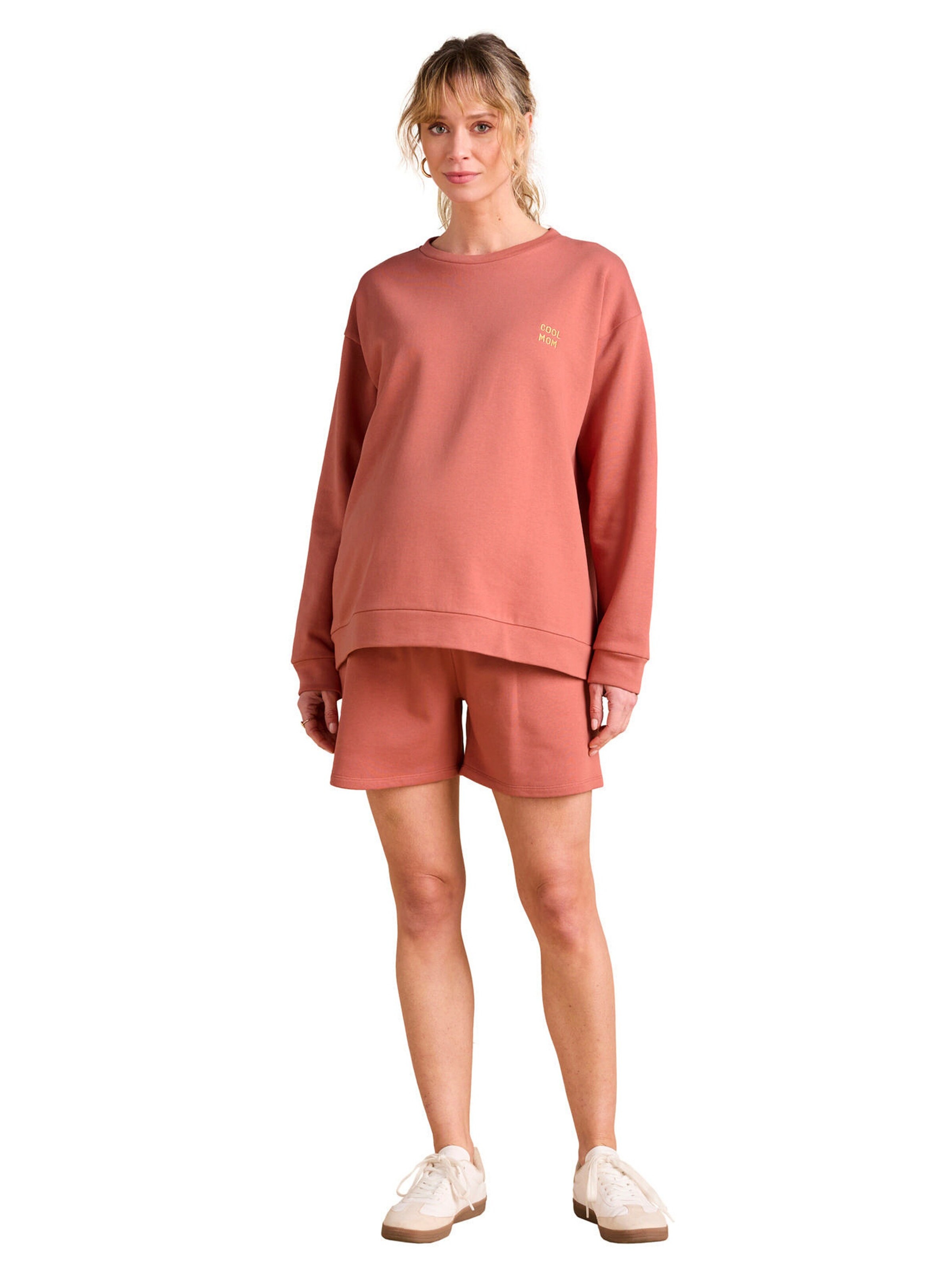 Envie de Fraise Bio-Kollektion: Umstands-Set aus Sweatshirt COOL MOM & Sweatshorts terrakotta