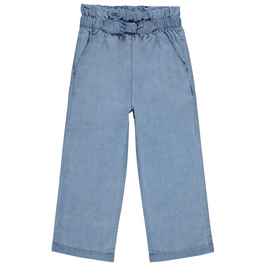Pantalon large uni effet noué pour fille - Bleu