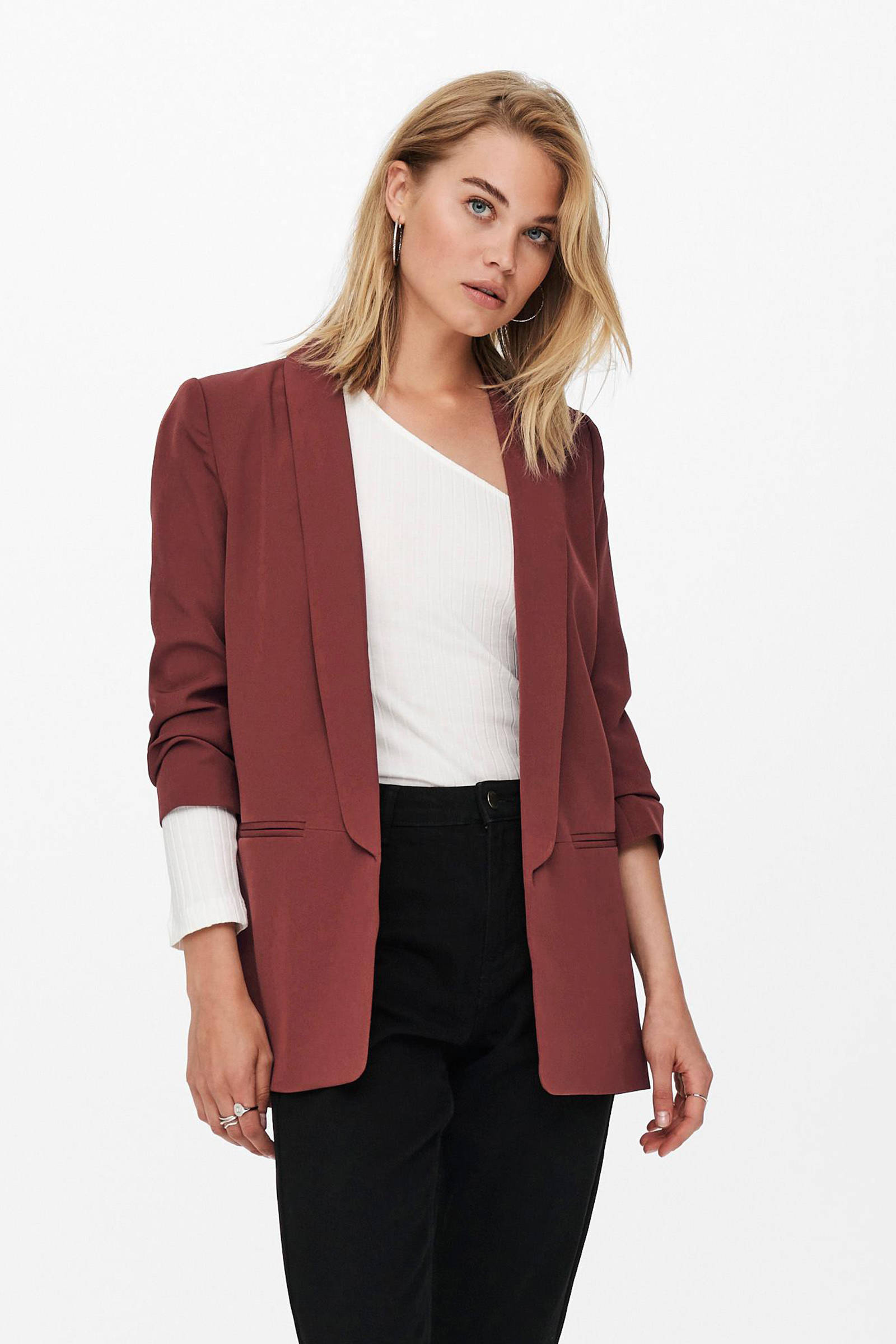 ONLY blazer ONLELLY met plooien brique