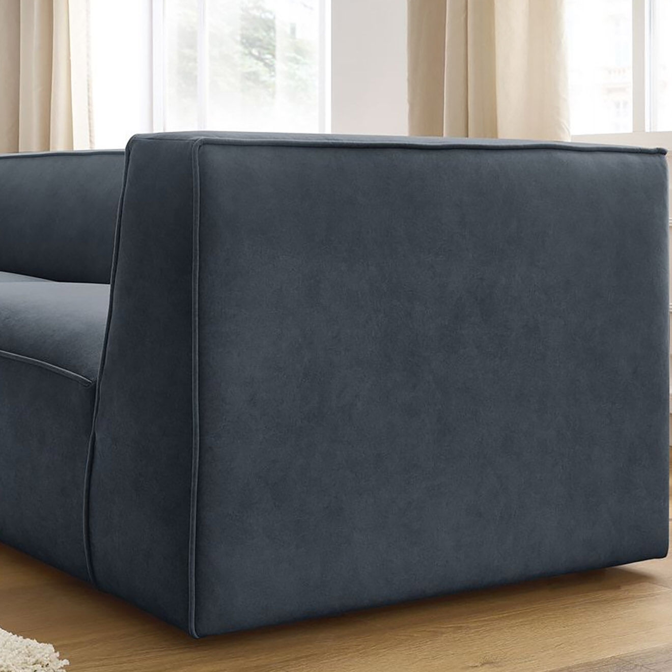 Bobochic Canapé droit fixe 3 places en Velours Molière gris foncé - 233x99x71 cm