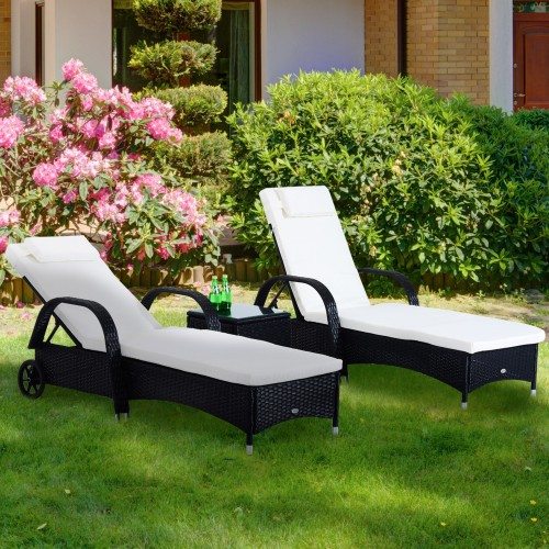 Conjunto Outsunny com 2 espreguiçadeiras e mesa, branco