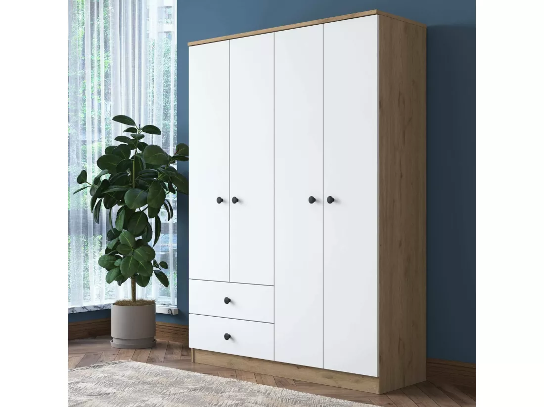 Grande Garde-robe Dalborghett, Meubles de chambre, Penderie de plain-pied, Placard à vêtements, 120x43 h170 cm, Noyer et Blanc